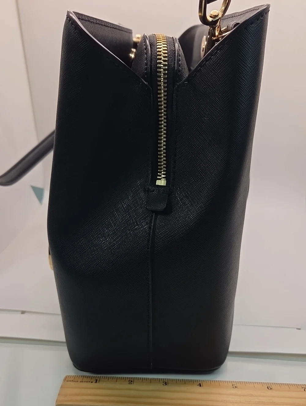 Michael Kors Savannah Large Black Saffiano Satchel with Gold Hardware